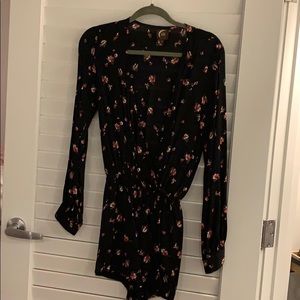 Black flower print romper